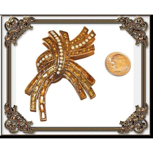 Copper Color Rhinestone Brooch - Picture 1 of 5